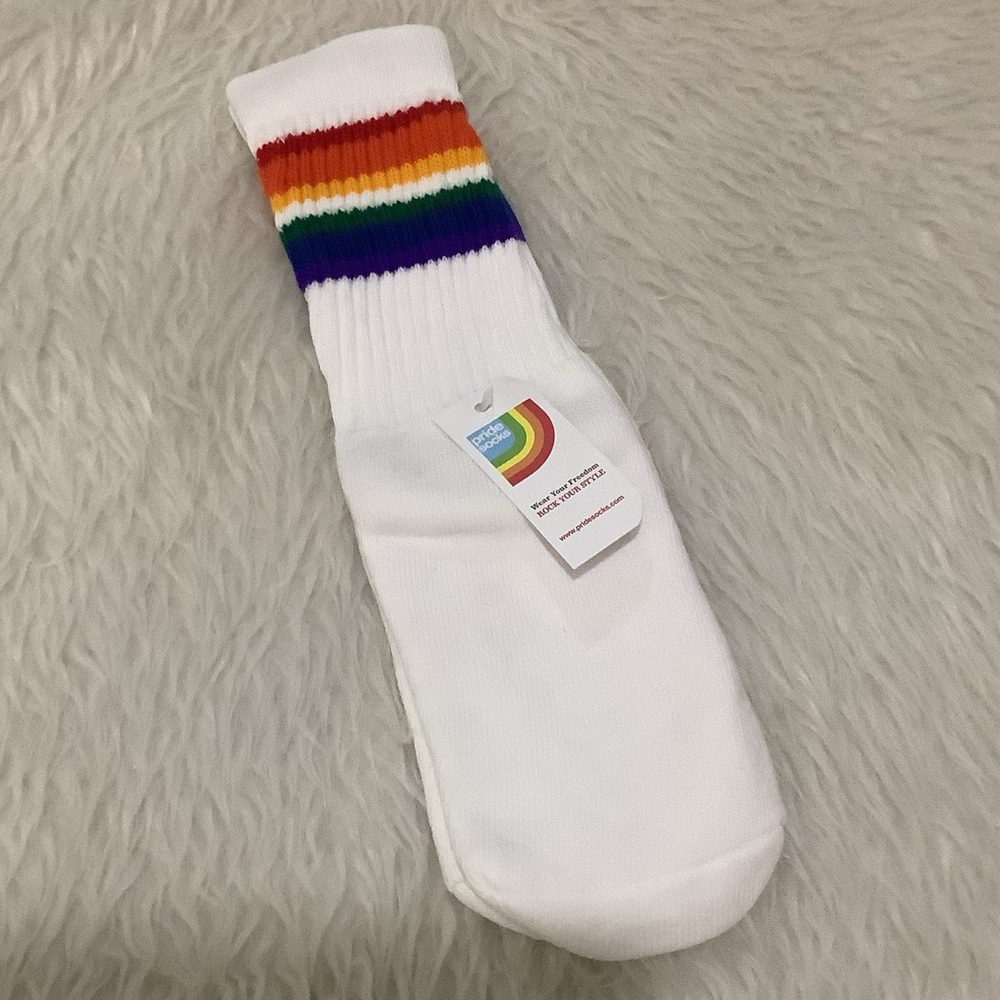 Retro old school Pride rainbow fashion white socks new